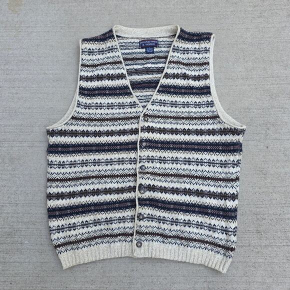 Vintage Other - Vintage 90s Fair Isle Sweater Vest Men’s Large Grandpa Knit V-Neck USA Academia